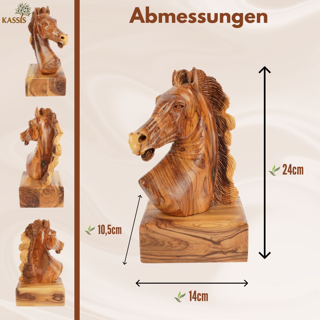 Hand-Carved Olive Wood Horsehead (large) – Exclusive Wooden Sculpture from Bethlehem (24 cm)