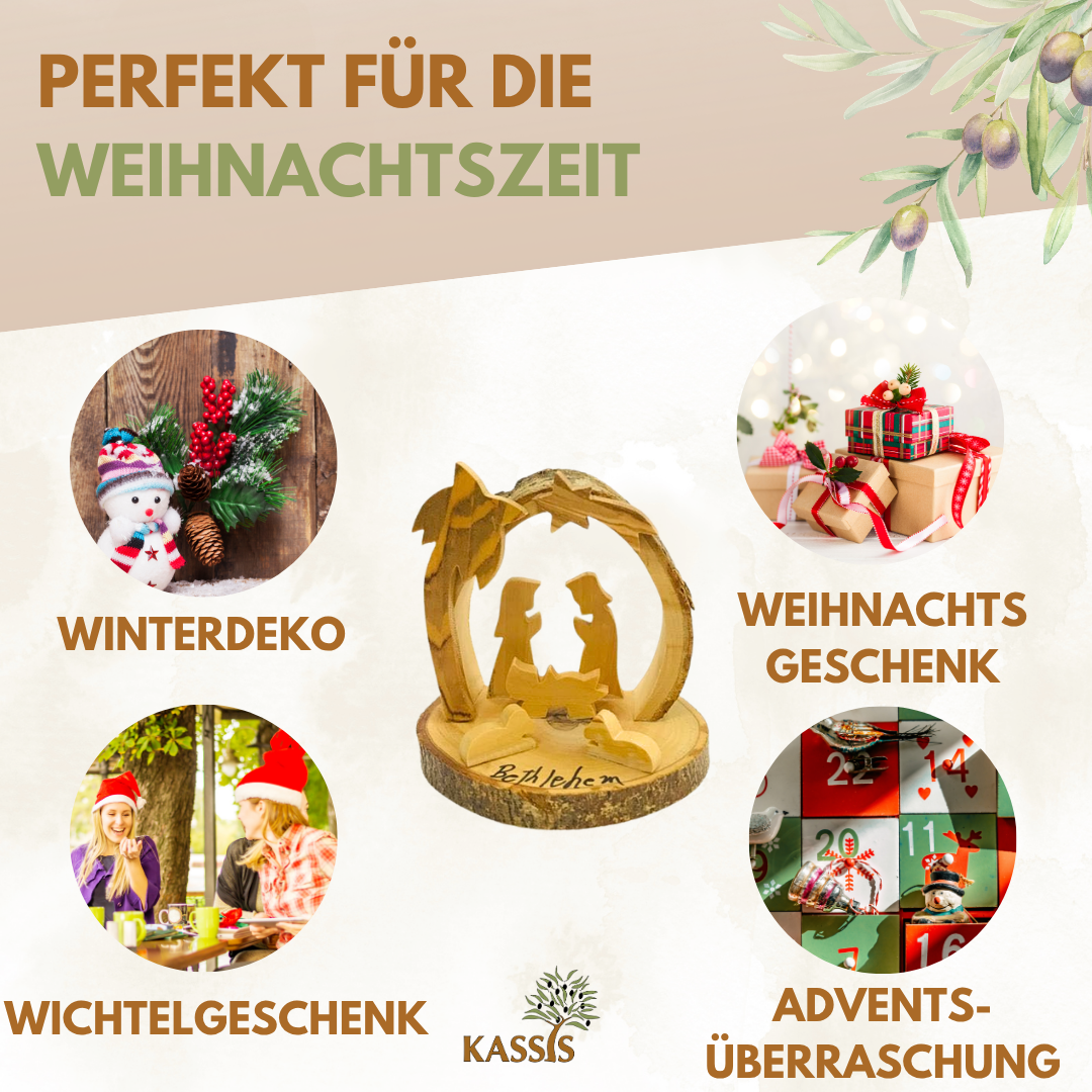 Olive Wood Nativity Scene Puzzle, 6.5 cm (without bark) | Christmas Decor & Gift for Advent and Christmas