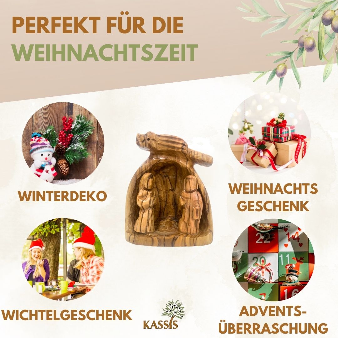 Olive Wood Nativity Scene Puzzle, 6.5 cm (without bark) | Christmas Decor & Gift for Advent and Christmas