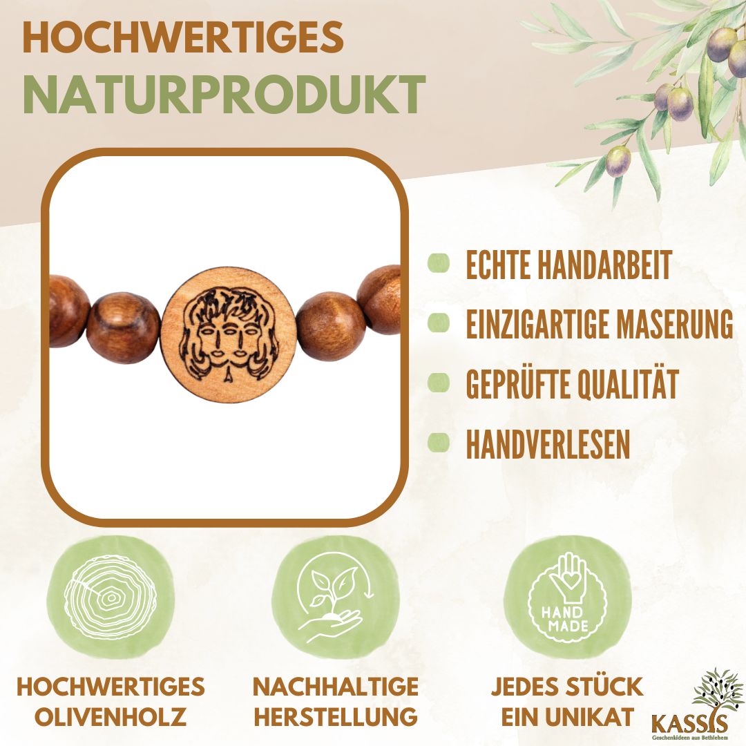 Olive Wood Bracelet with Zodiac Sign Charm | Personalized Beaded Bracelet for Women & Men, Birthday Gift
