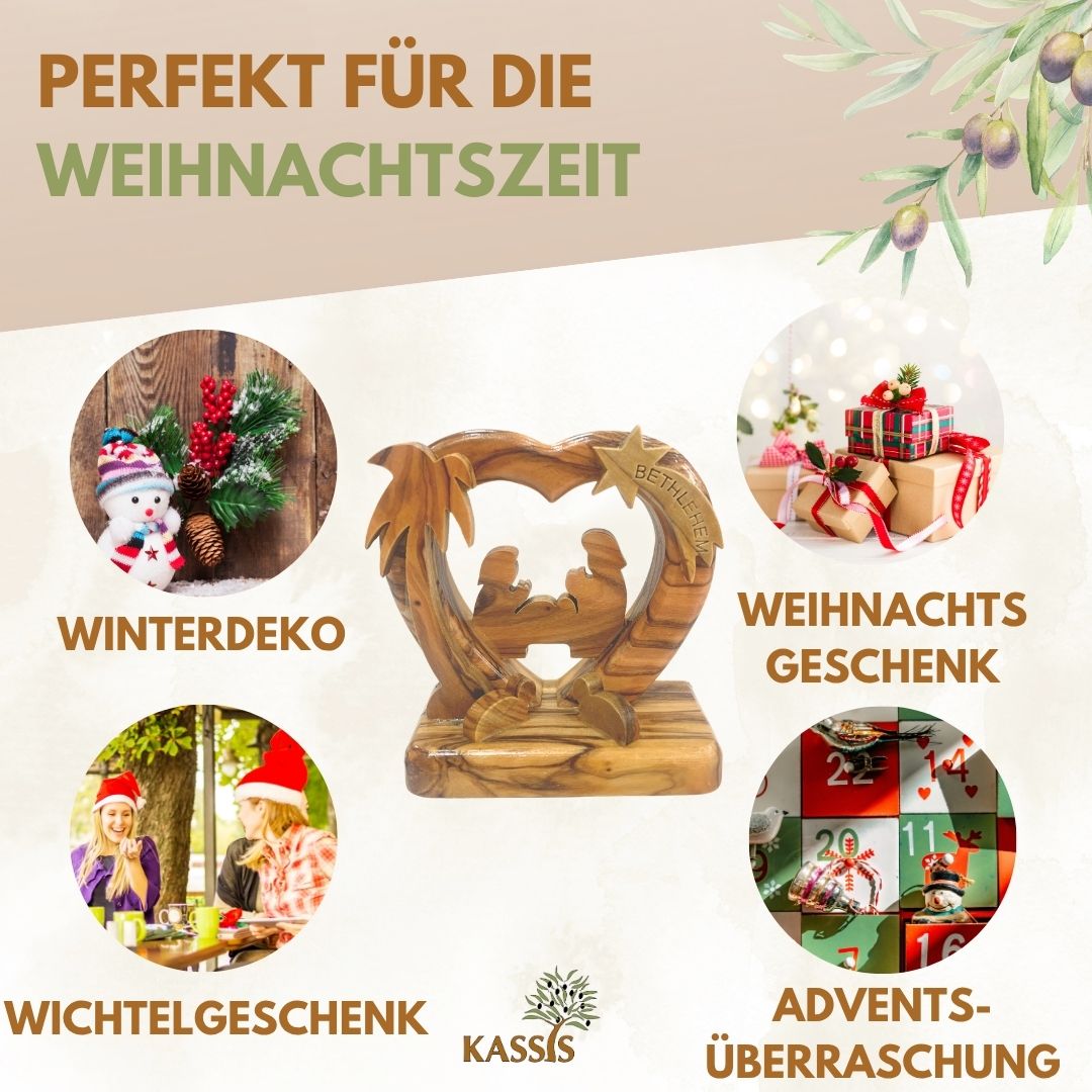 Olive Wood Nativity Scene Puzzle, 6.5 cm (without bark) | Christmas Decor & Gift for Advent and Christmas