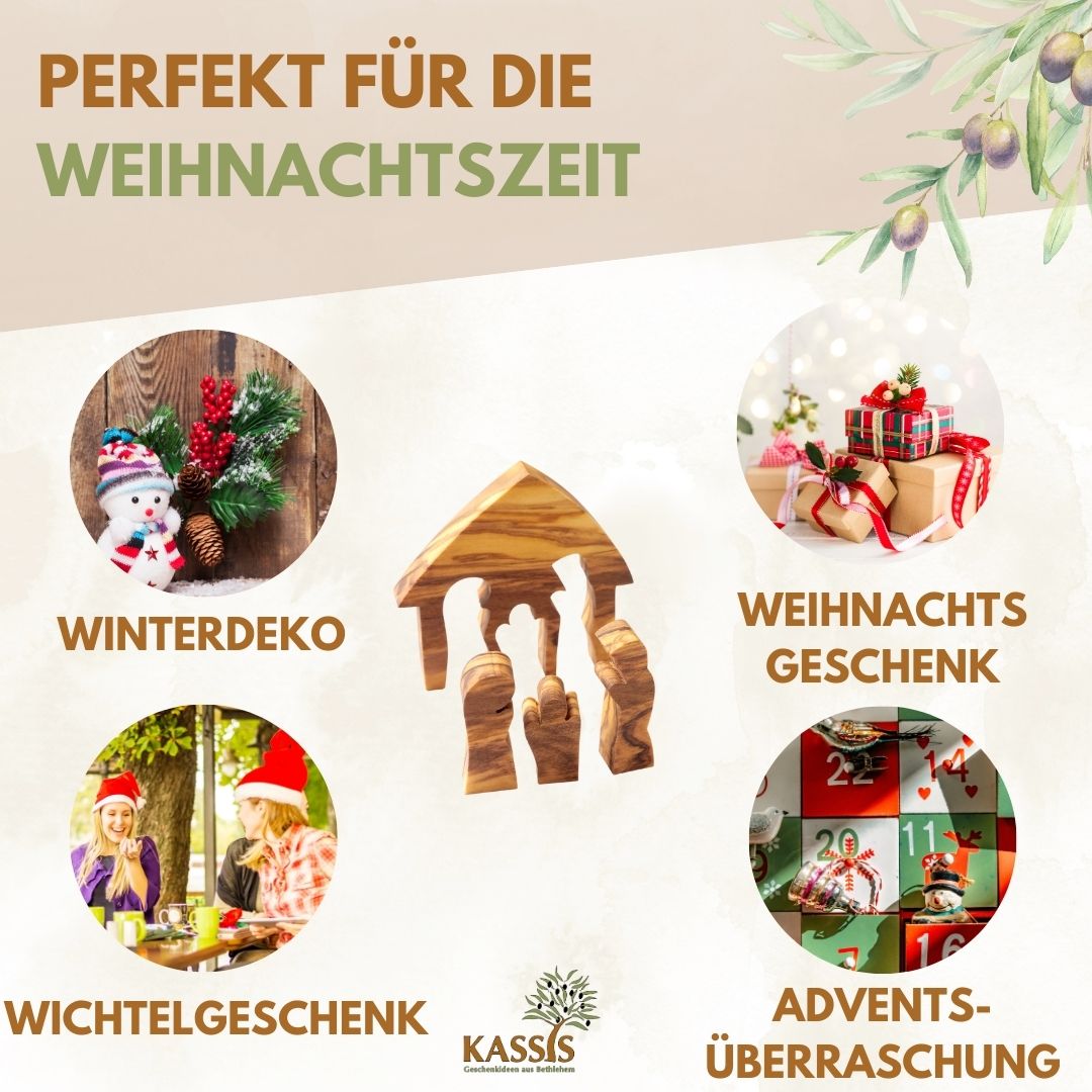 Olive Wood Nativity Scene Puzzle, 6.5 cm (without bark) | Christmas Decor & Gift for Advent and Christmas