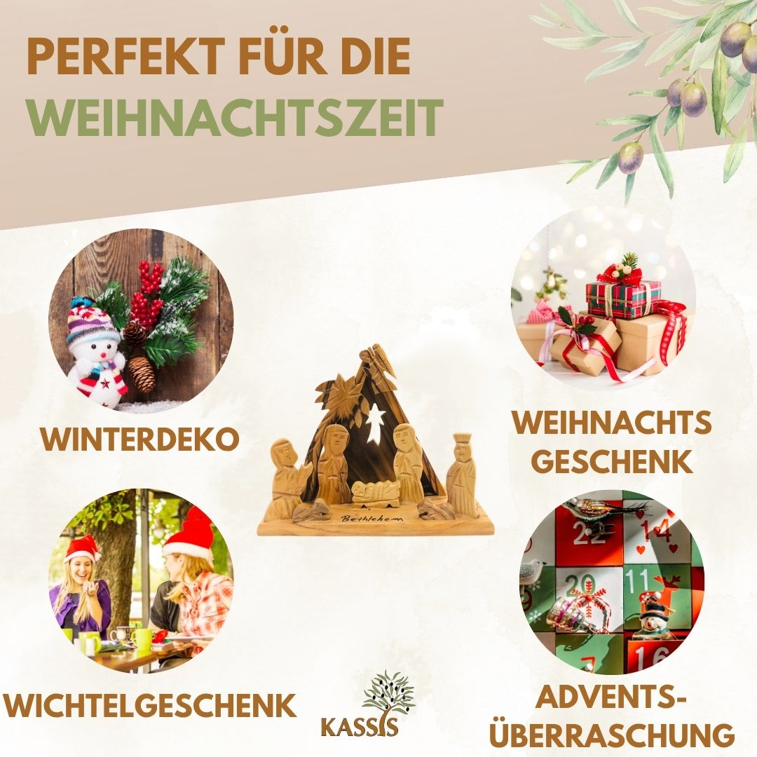 Olive Wood Nativity Scene Puzzle, 6.5 cm (without bark) | Christmas Decor & Gift for Advent and Christmas