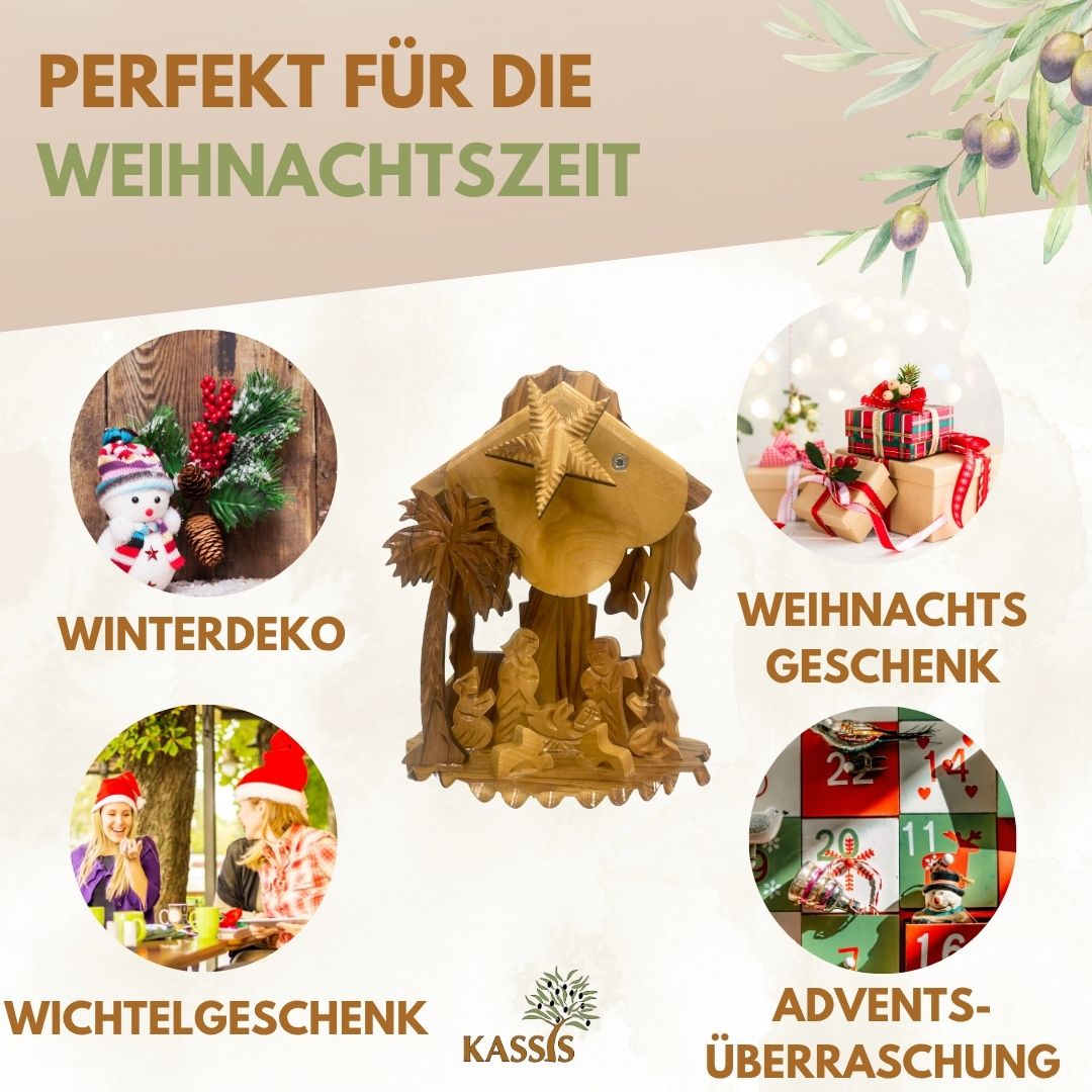Olive Wood Nativity Scene Puzzle, 6.5 cm (without bark) | Christmas Decor & Gift for Advent and Christmas