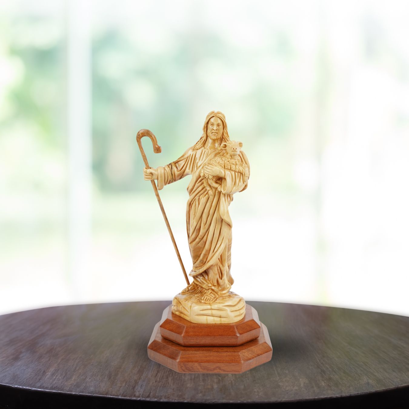 The Good Shepherd Made of Olive Wood – Hand-Carved Jesus Figure with Lamb (26.5 cm)