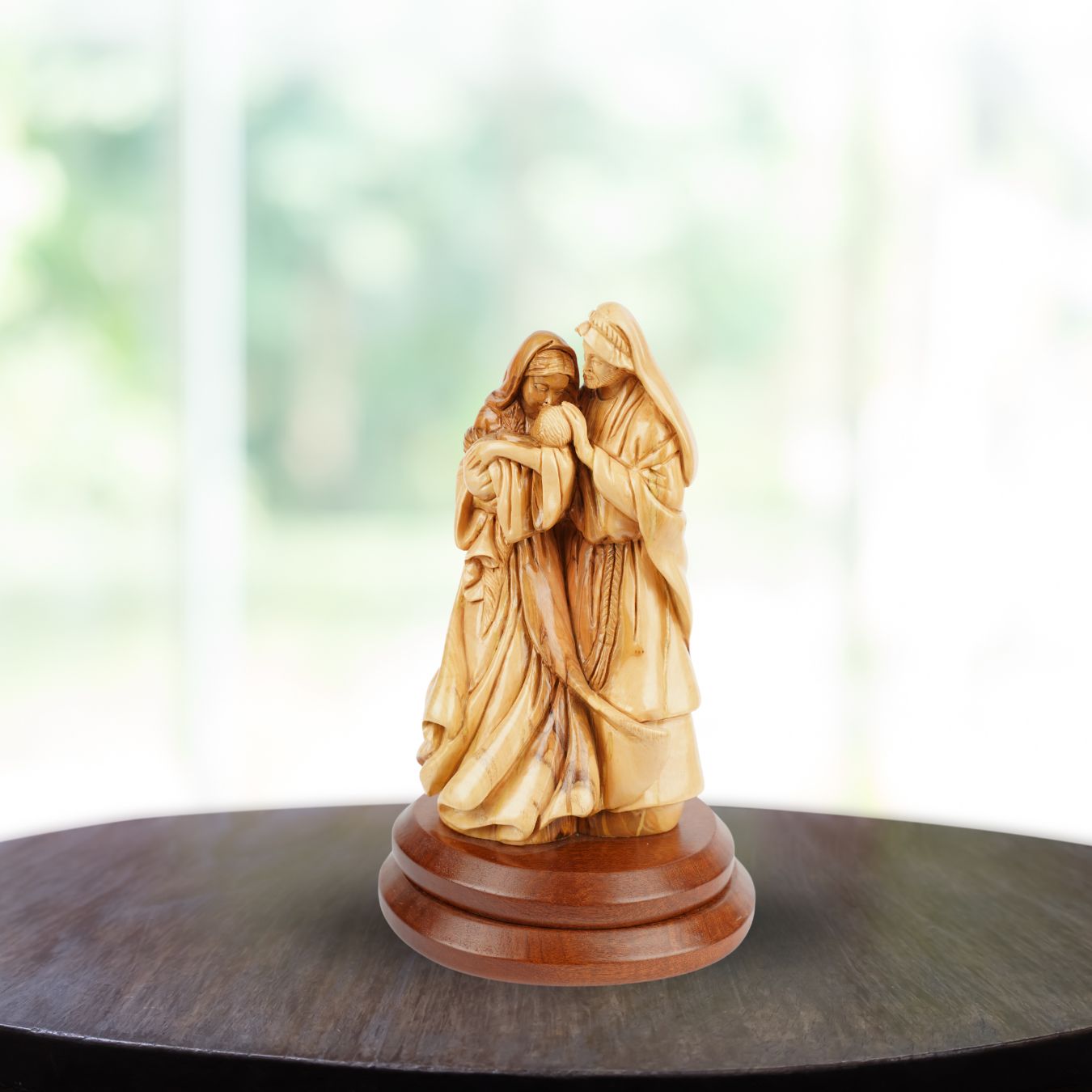 Holy Family with the Newborn – Hand-Carved Olive Wood Figure from Bethlehem (27 cm)