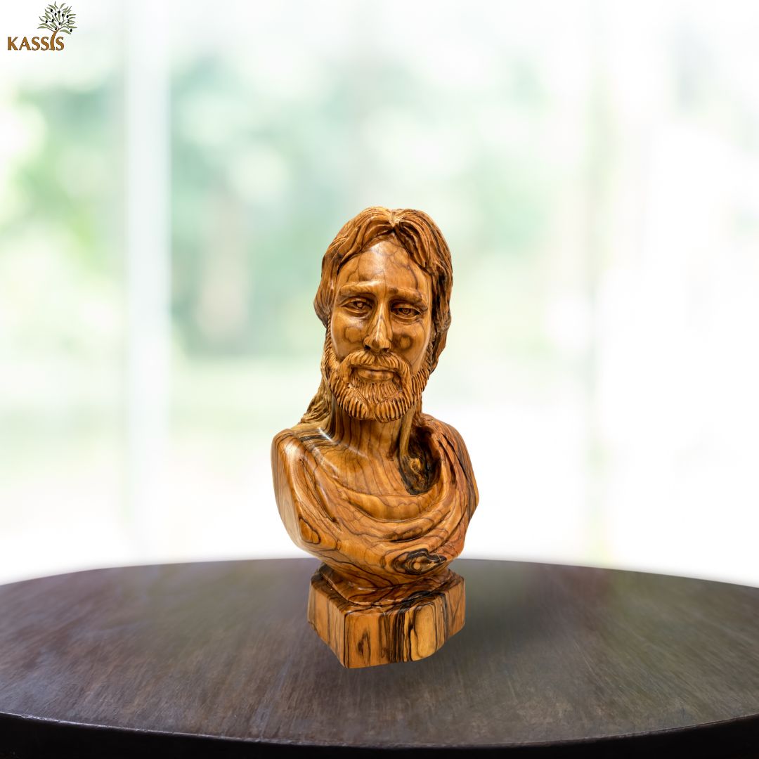 Jesus Christ Classic Portrait Bust – Handcrafted Olive Wood Sculpture from Bethlehem