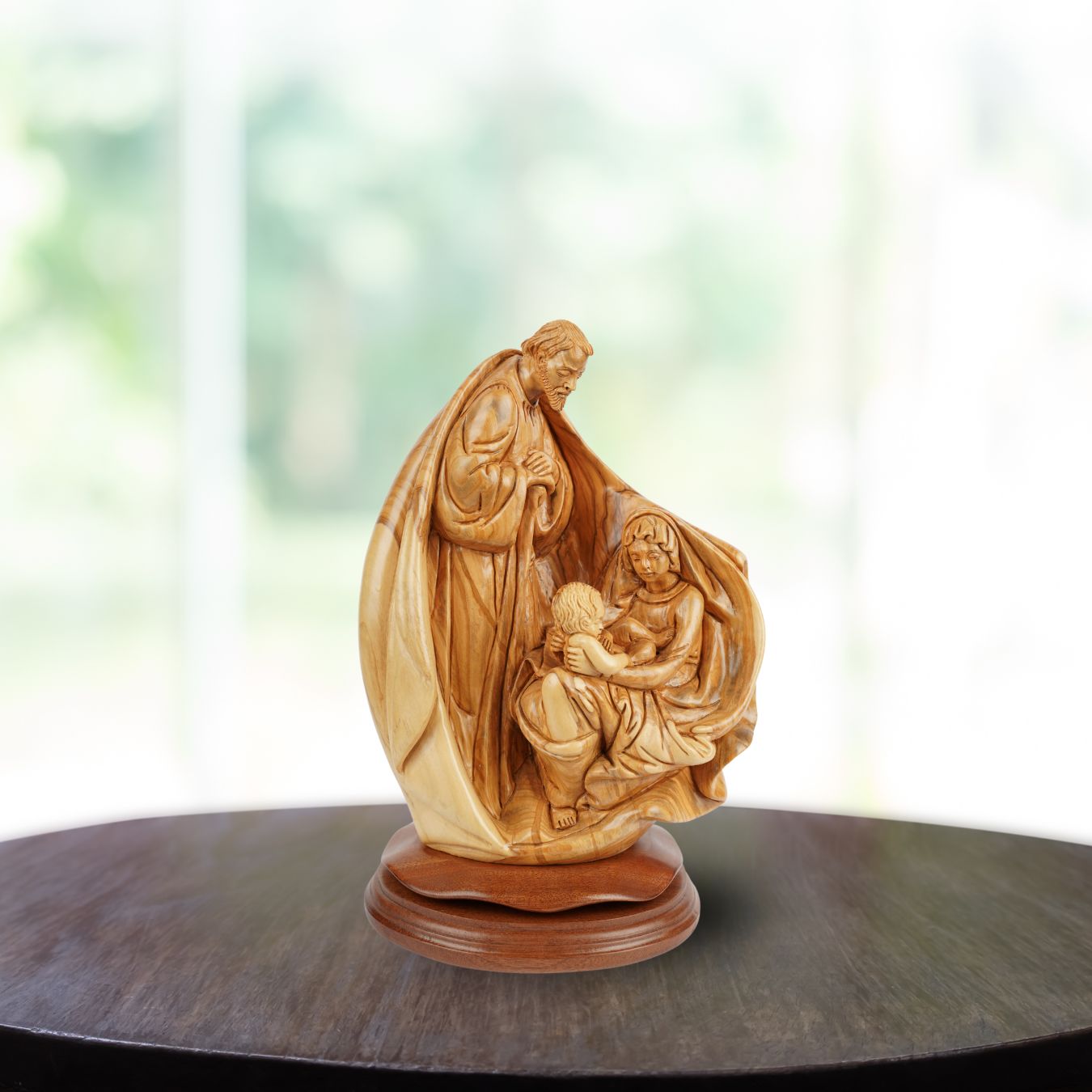 Holy Family with Child in Their Arms – Hand-Carved Olive Wood Sculpture from Bethlehem (32 cm)