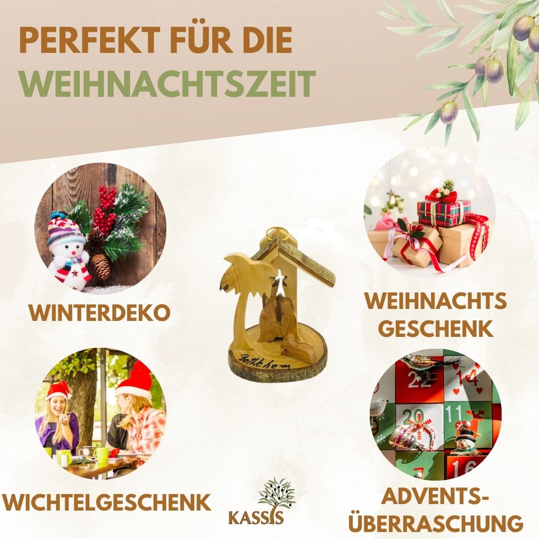 Olive Wood Nativity Scene Puzzle, 6.5 cm (without bark) | Christmas Decor & Gift for Advent and Christmas