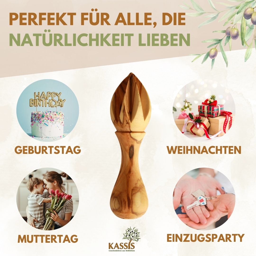 Olive Wood Lemon Squeezer (14 cm) | Handy citrus press for the kitchen & fresh juice