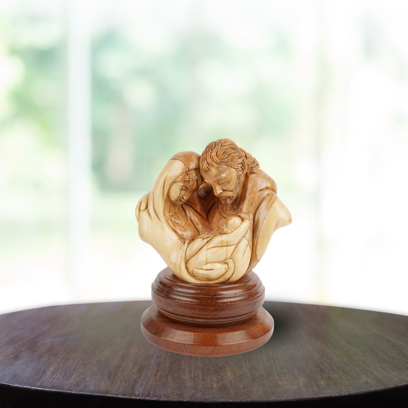 Holy Family in the Circle of Love – Hand-Carved Olive Wood Sculpture from Bethlehem (21 cm)