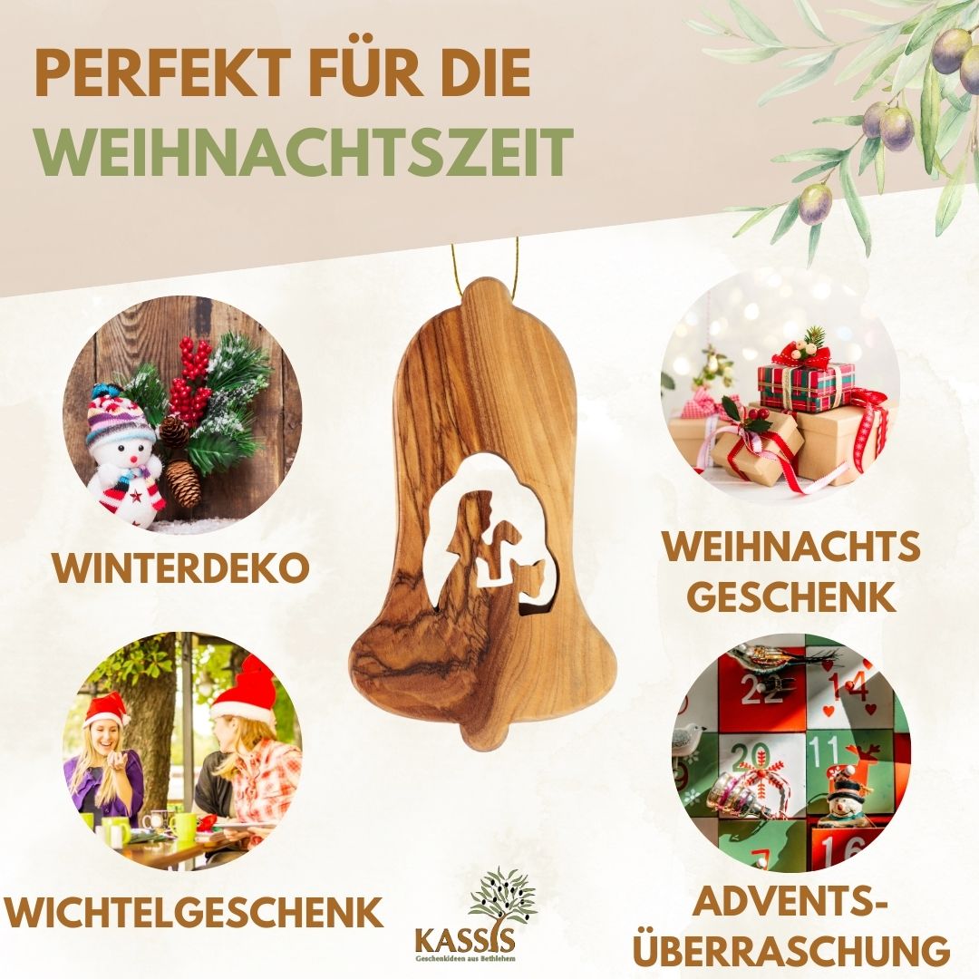 Olive Wood Nativity Scene Ornaments, Set of 3 (without bark) | Tree Ornaments & Christmas Decorations for Advent and Christmas