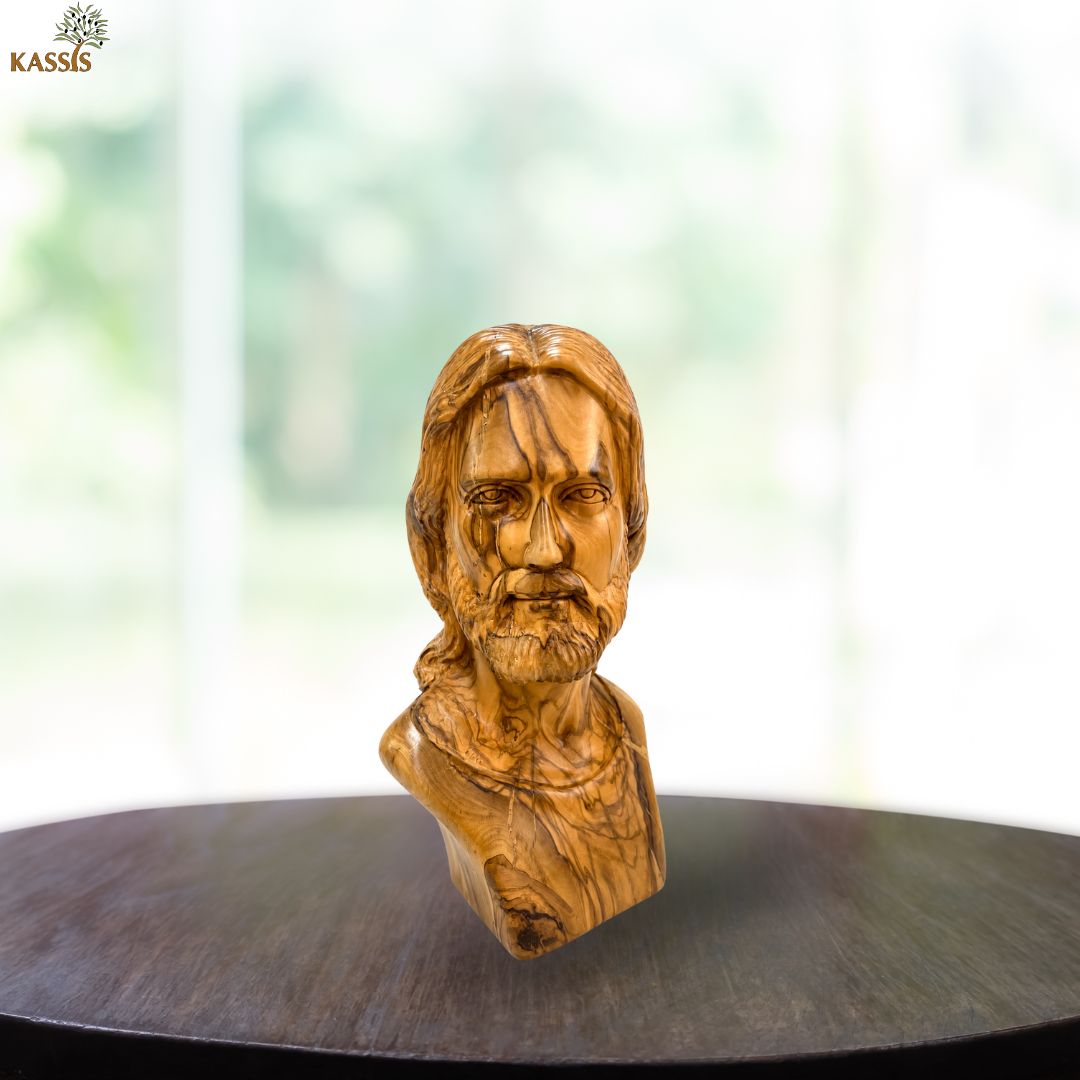 Jesus Christ Majestic Portrait Bust – Handcrafted Olive Wood Sculpture from Bethlehem