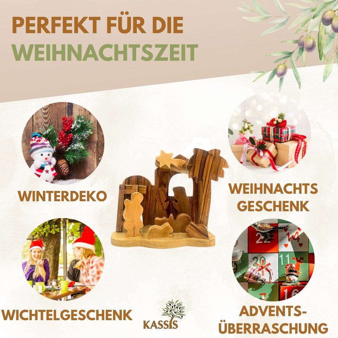 Olive Wood Nativity Scene Puzzle, 6.5 cm (without bark) | Christmas Decor & Gift for Advent and Christmas