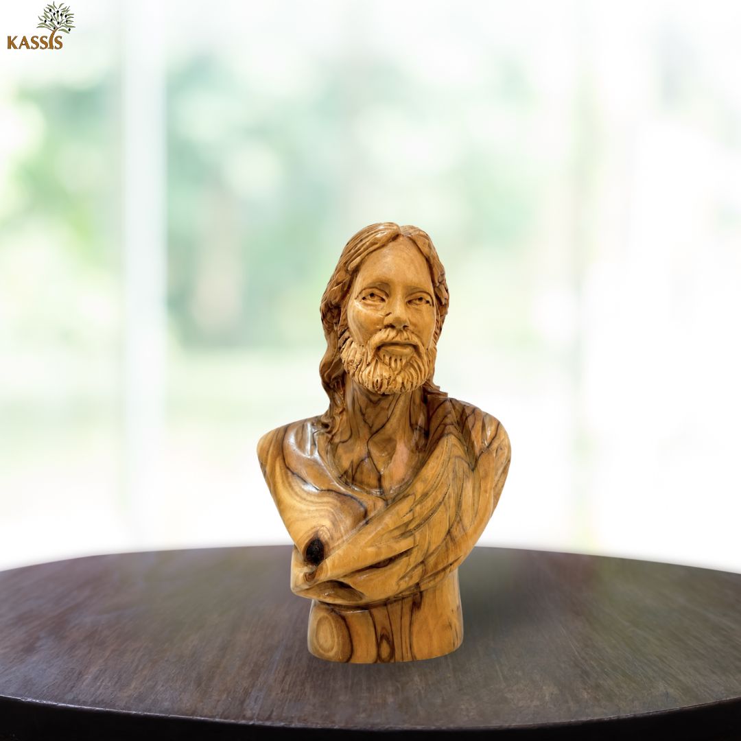 Jesus Christ Bust – Handcrafted Olive Wood Sculpture from Bethlehem