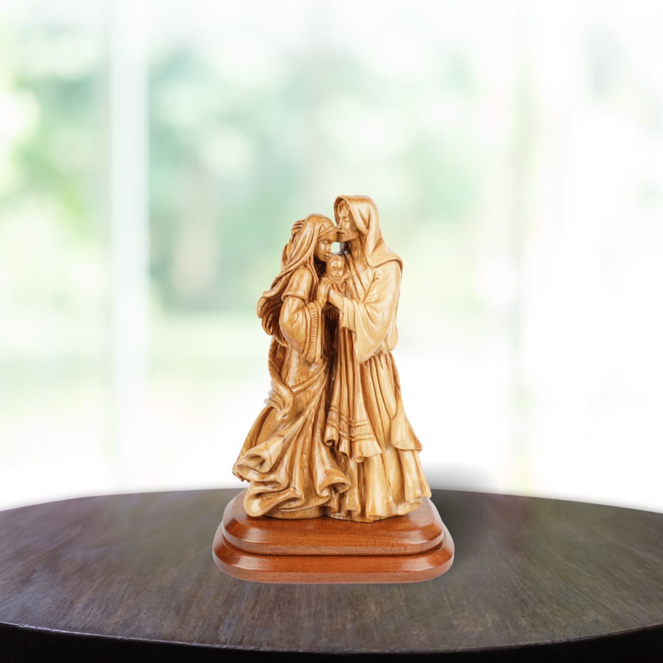 Hand-Carved Holy Family Made of Olive Wood – Exclusive Wooden Sculpture from Bethlehem (35 cm)