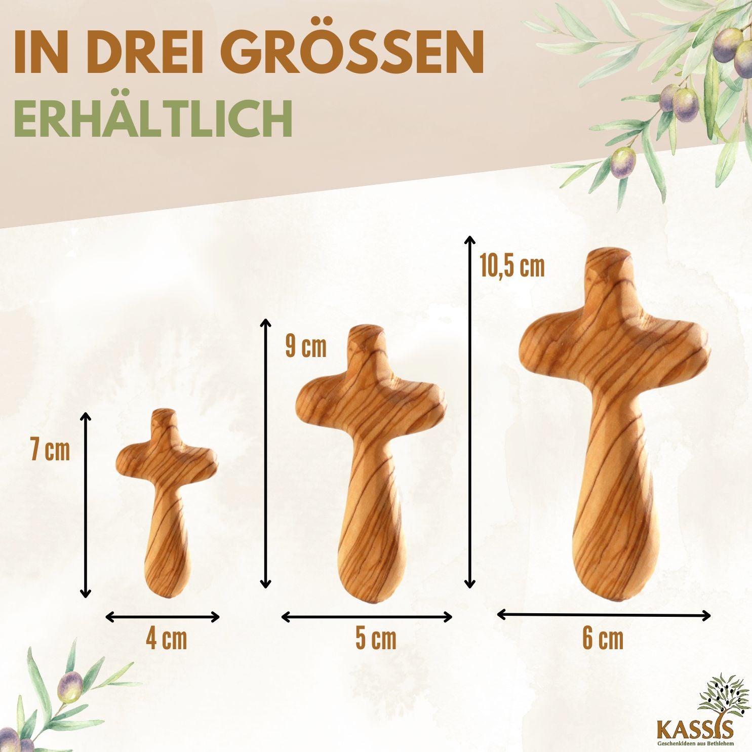 Olive Wood Cross Palm Stone | Small Hand Cross as a Good Luck Charm & Gift for a Baptism, First Communion, or as a Token of Comfort