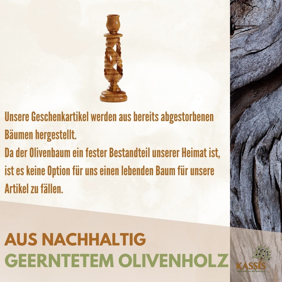 Modern olive wood candlestick, 15.50 cm