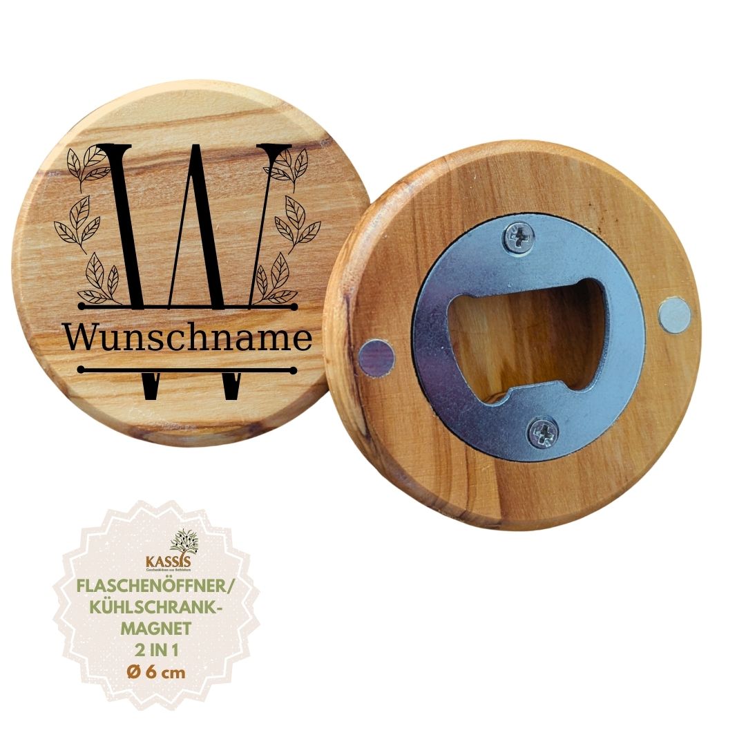 Personalized Olive Wood Bottle Opener with Engraving & Magnet | Gift for Men, Father's Day, Birthday