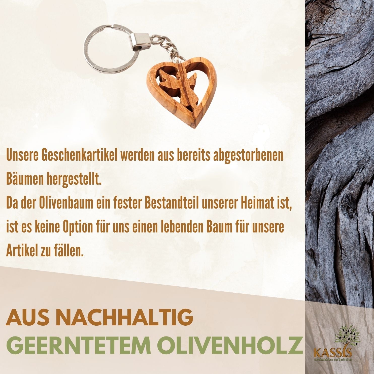 Keychain Guardian Angel in Heart Made of Olive Wood | A Lovely Good-Luck Charm as a Gift for a Baptism, First Communion, or Birthday
