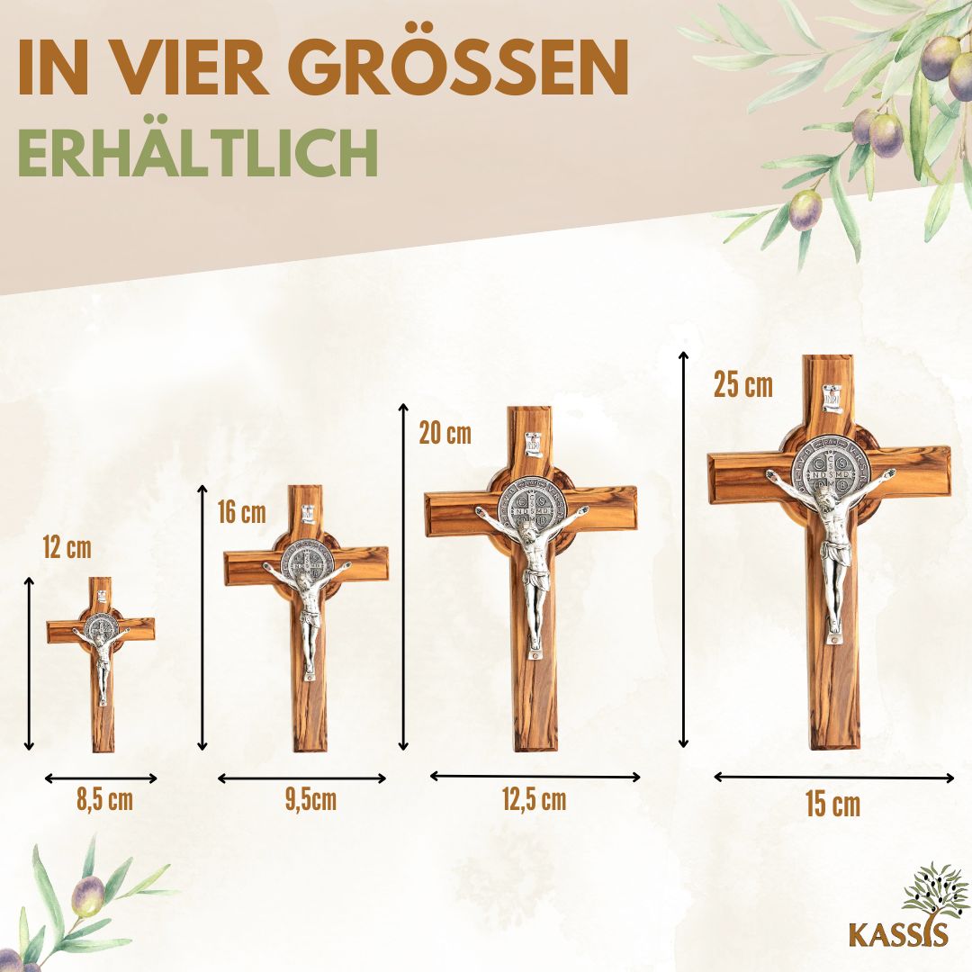 St. Benedict Cross Made of Olive Wood | Protective Cross as a Wall Cross & Gift for Baptism, First Communion, or Confirmation