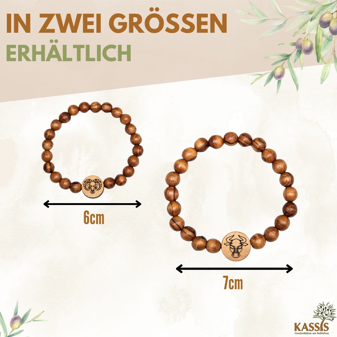 Olive Wood Bracelet with Zodiac Sign Charm | Personalized Beaded Bracelet for Women & Men, Birthday Gift