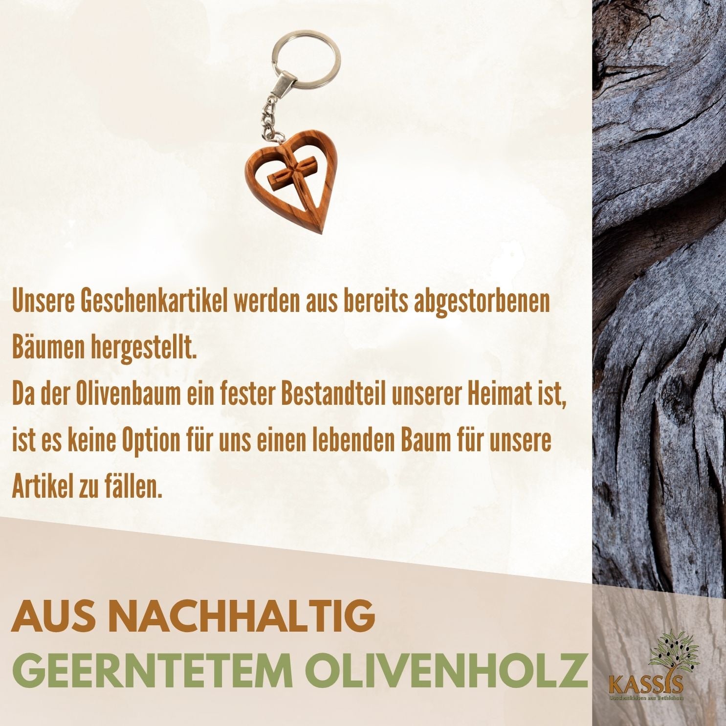 Keychain Cross in Heart Made of Olive Wood | A Lovely Good-Luck Charm as a Gift for a Baptism, First Communion, or Birthday
