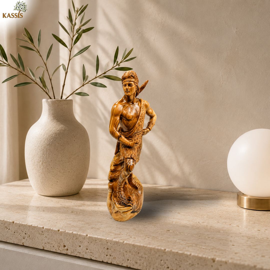 Captain Moroni Warrior - Handcrafted Olive Wood Sculpture from Bethlehem