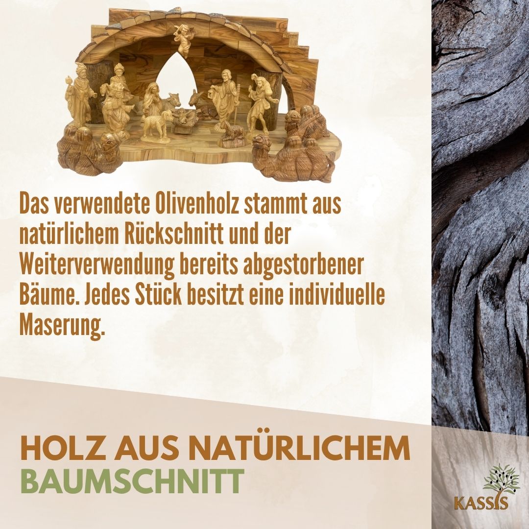 Weihnachtskrippe aus Olivenholz mit Figuren | Detailreiche Handarbeit