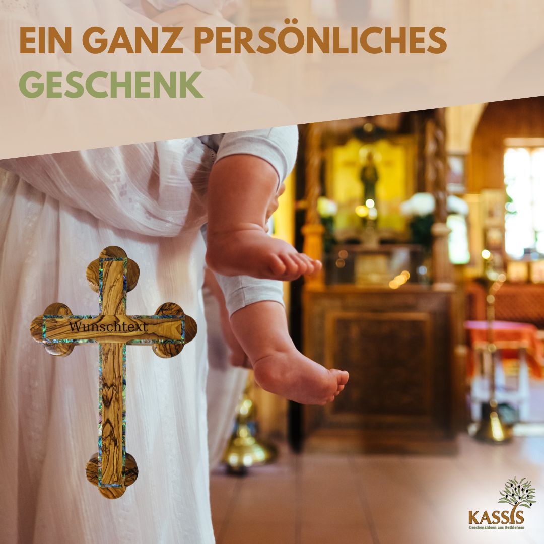 Olive Wood Cross with Mother-of-Pearl Border | Wall Cross Gift for Baptism, First Communion & Confirmation