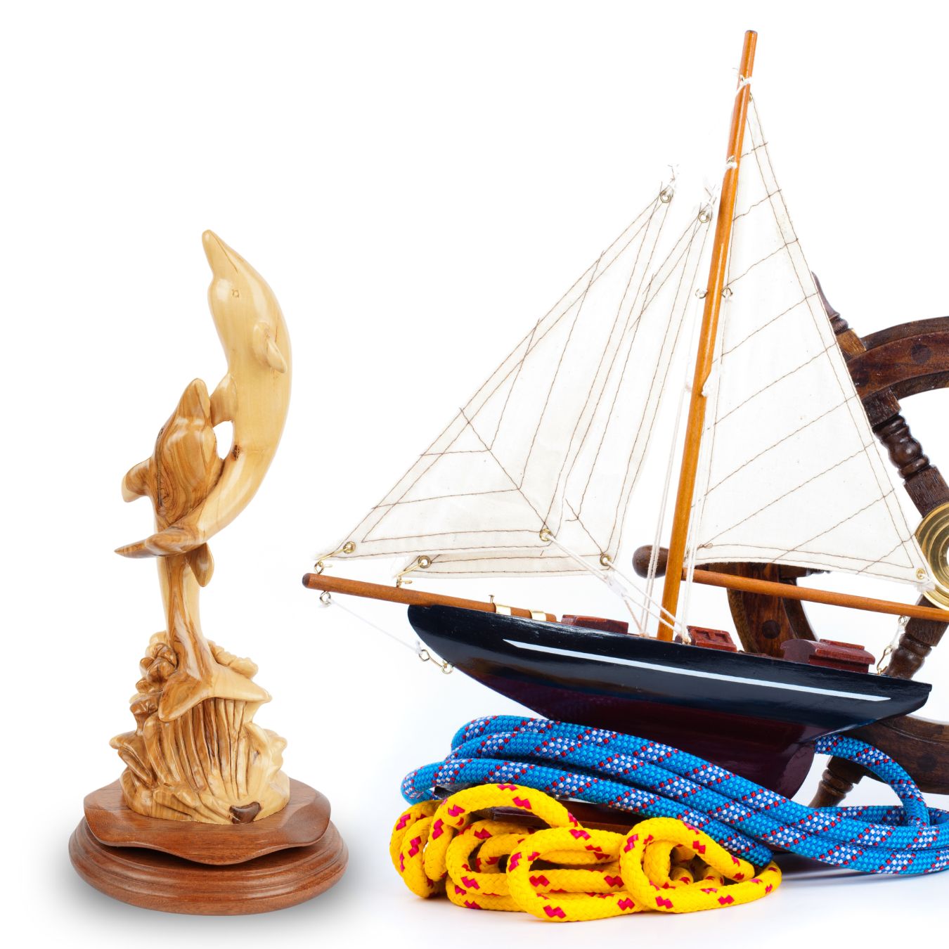 Two Olive Wood Dolphins – Hand-Carved Sculpture from Bethlehem (32 cm)