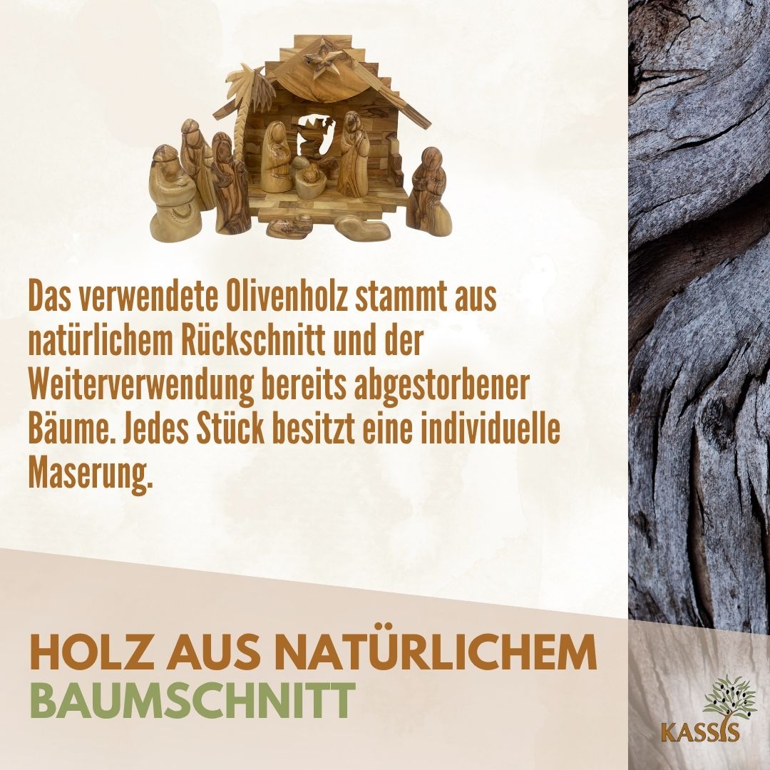 Weihnachtskrippe aus Olivenholz mit Figuren ohne Gesichter| Krippenset aus Holz
