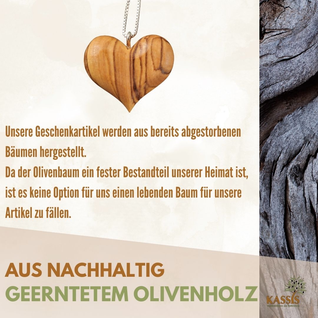 Olive Wood Heart Necklace with 925 Silver Chain | Jewelry Gift for Women, Valentine's Day, Birthday