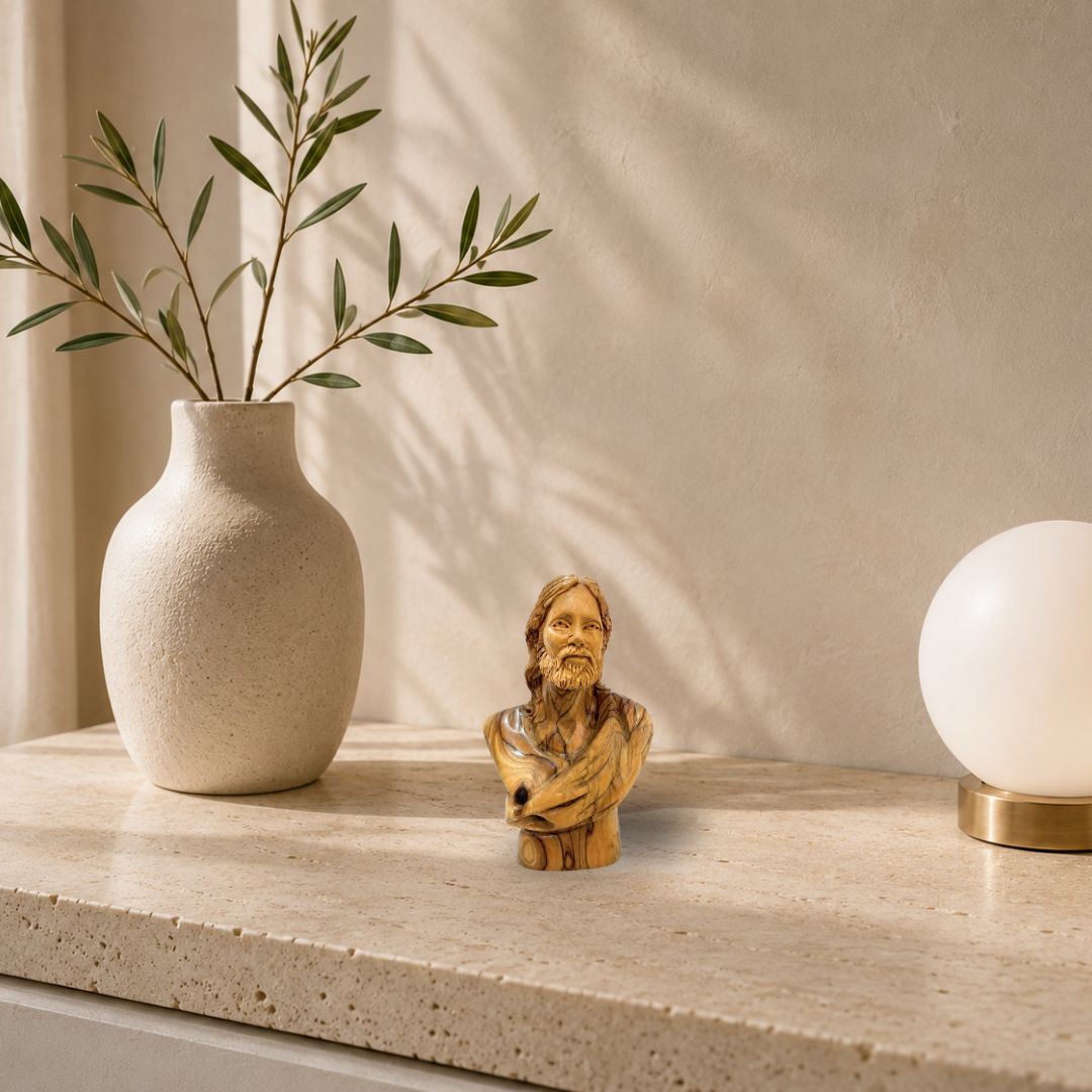 Jesus Christ Bust – Handcrafted Olive Wood Sculpture from Bethlehem