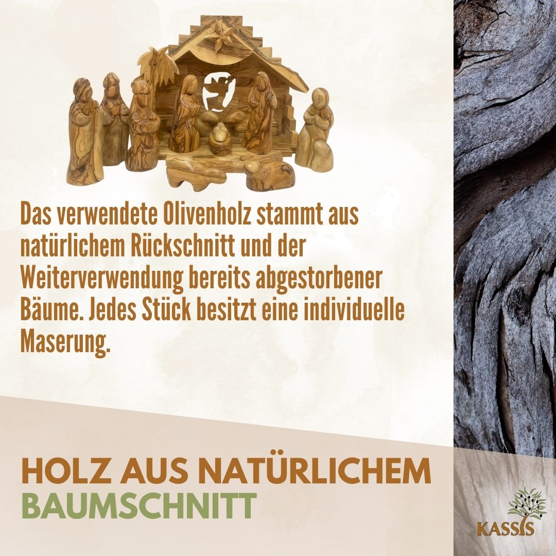 Weihnachtskrippe aus Olivenholz mit Figuren ohne Gesichter (mittelgroß)| Krippenset aus Holz