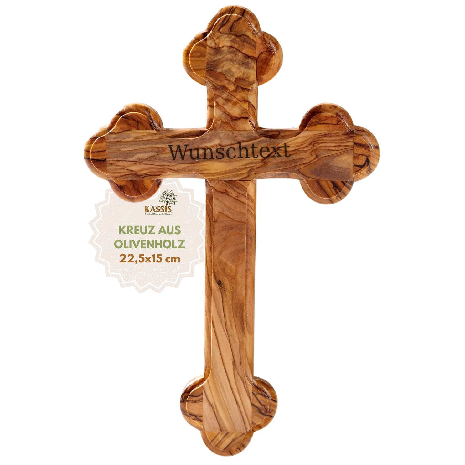 Personalized Cross with Rounded Edges Made of Olive Wood with Engraving | Baptism Cross Gift for Baptism, First Communion, Confirmation