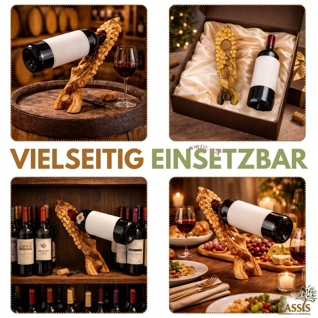 Wine bottle holder grapevine made of olive wood