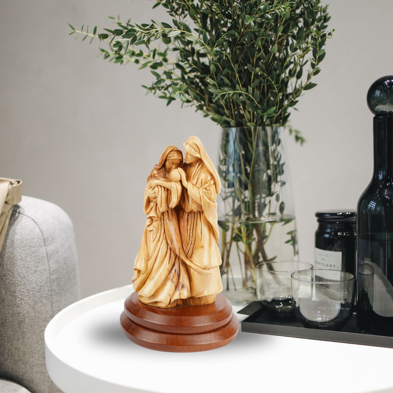 Holy Family with the Newborn – Hand-Carved Olive Wood Figure from Bethlehem (27 cm)