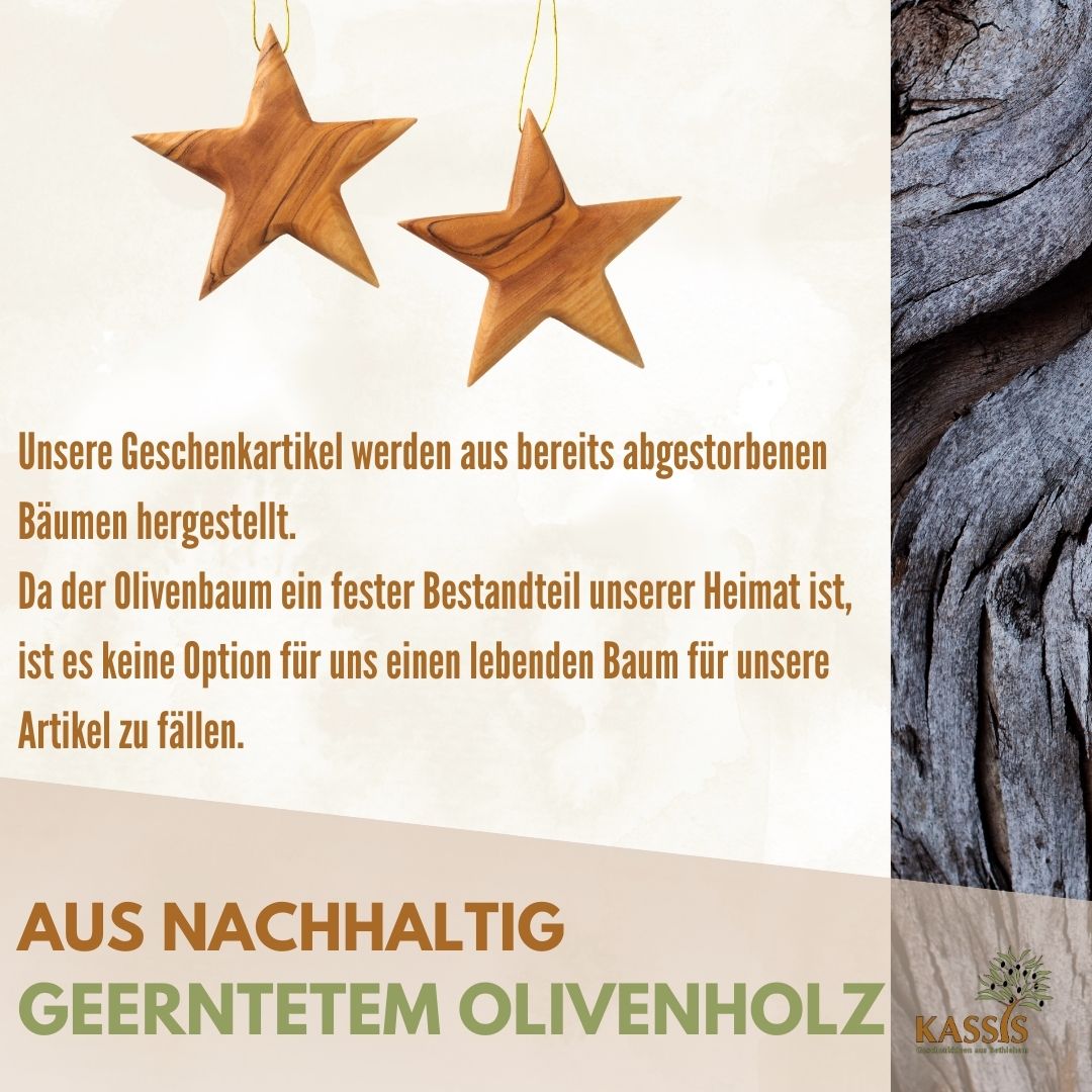 Personalized Olive Wood Star Pendant with Engraving, 8 cm | Tree Ornaments & Christmas Decorations