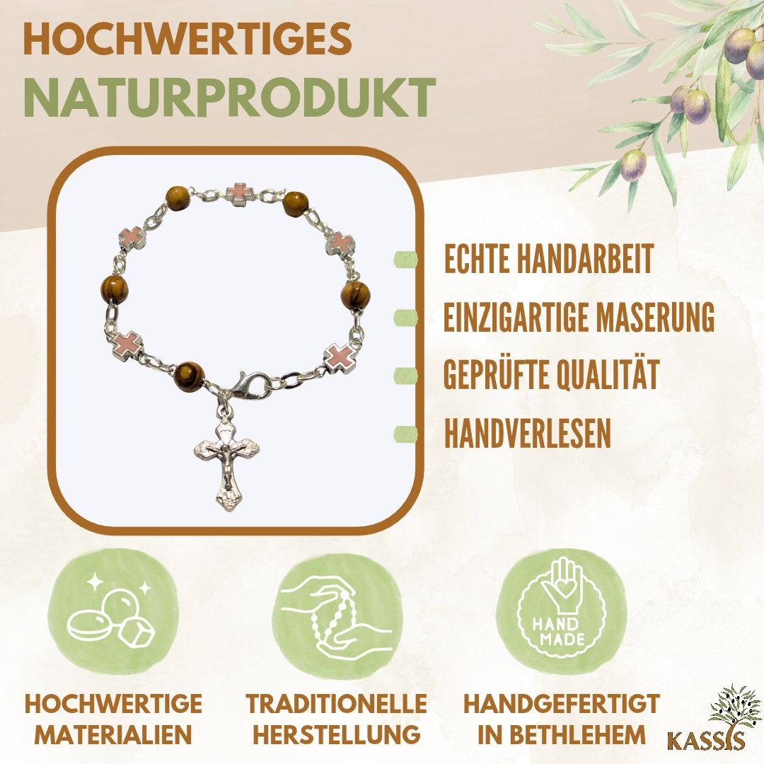 Olivenholz Armband mit farbigen Kreuzen | Handgefertigt in Bethlehem