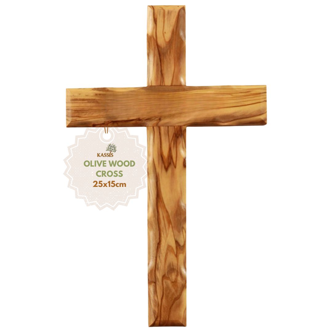 Wavy Olive Wood Cross | Simple Wall Cross as a Gift for a Baptism, First Communion, or Birth