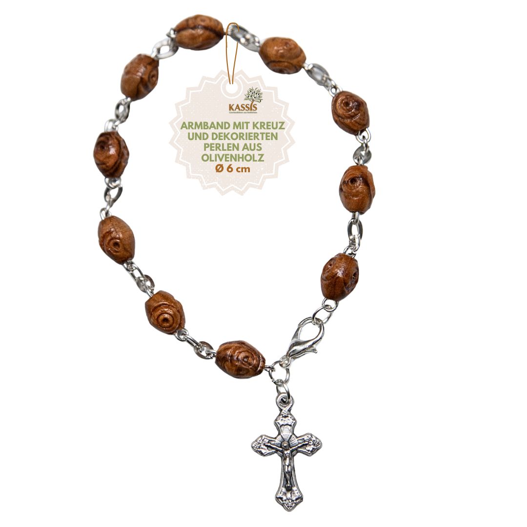 Bracelet with Decorated Olive Wood Beads