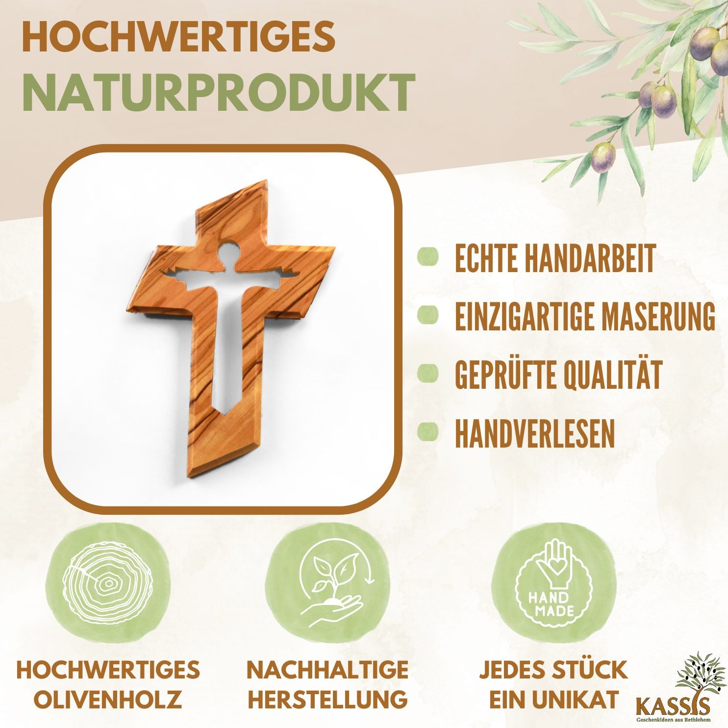Olive Wood Cross with the Risen Jesus (13 cm) | Wall Cross as a Gift for Baptism, First Communion, and Confirmation