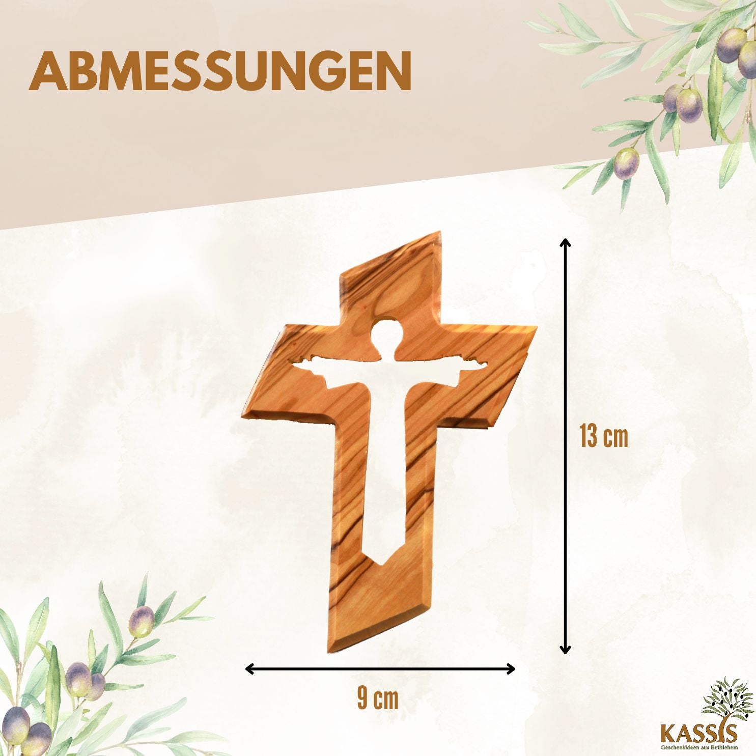 Olive Wood Cross with the Risen Jesus (13 cm) | Wall Cross as a Gift for Baptism, First Communion, and Confirmation