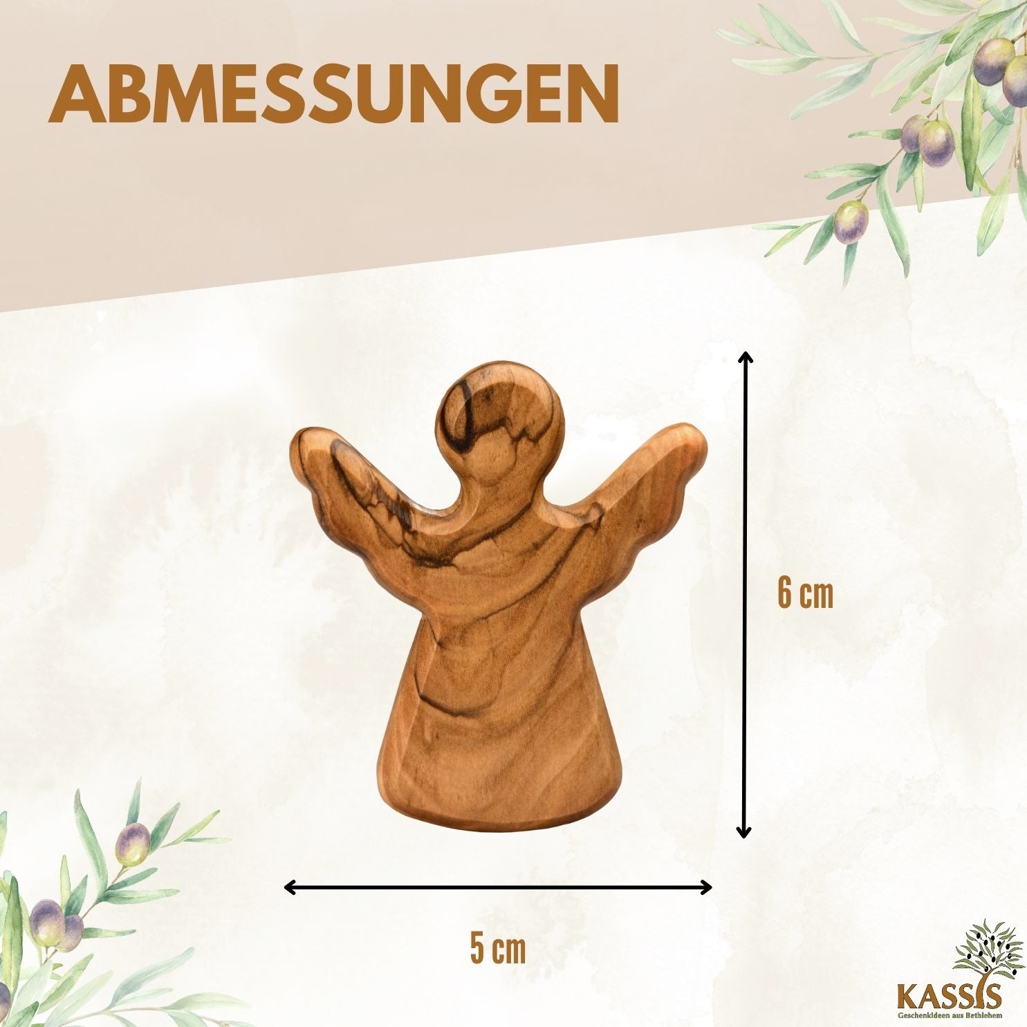 Guardian Angel as a Hand Flatterer Made of Olive Wood | A small good-luck charm as a gift for a baptism, birth, or First Communion