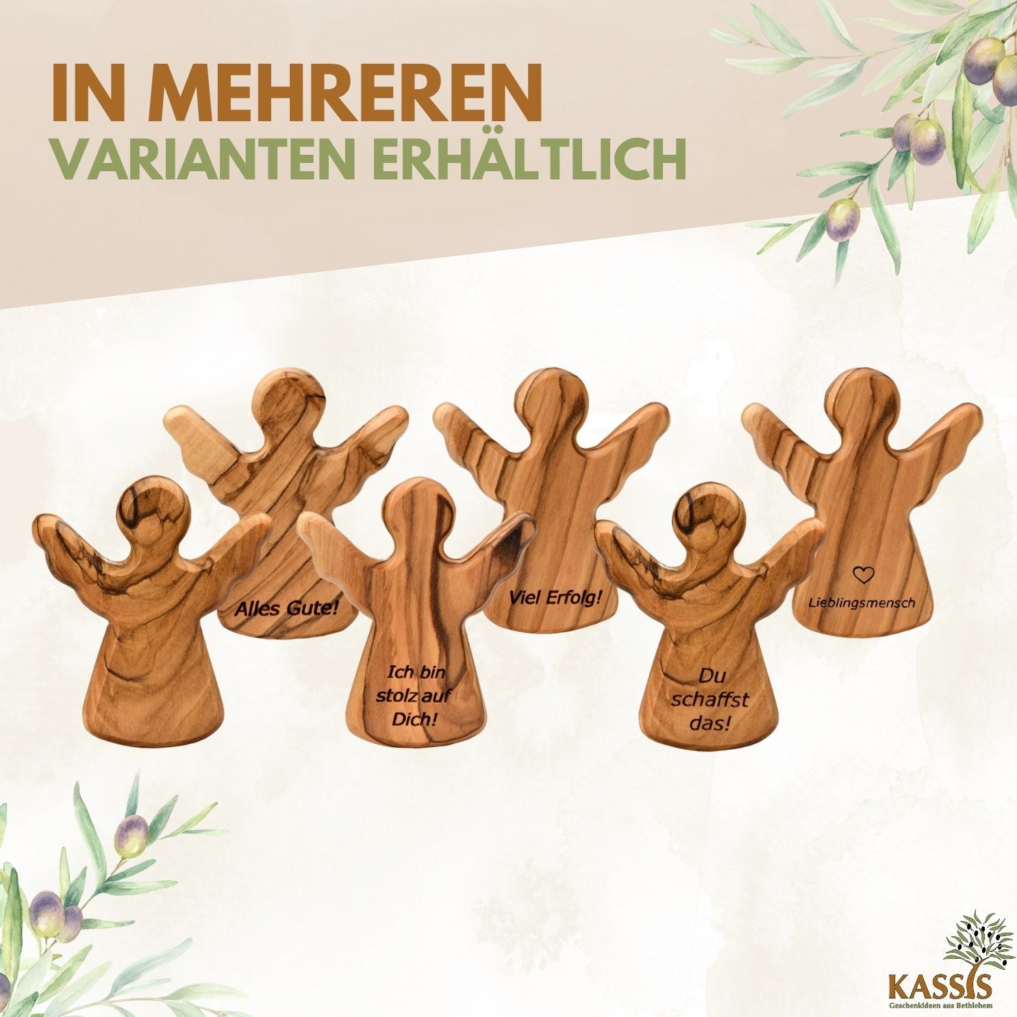 Guardian Angel as a Hand Flatterer Made of Olive Wood | A small good-luck charm as a gift for a baptism, birth, or First Communion