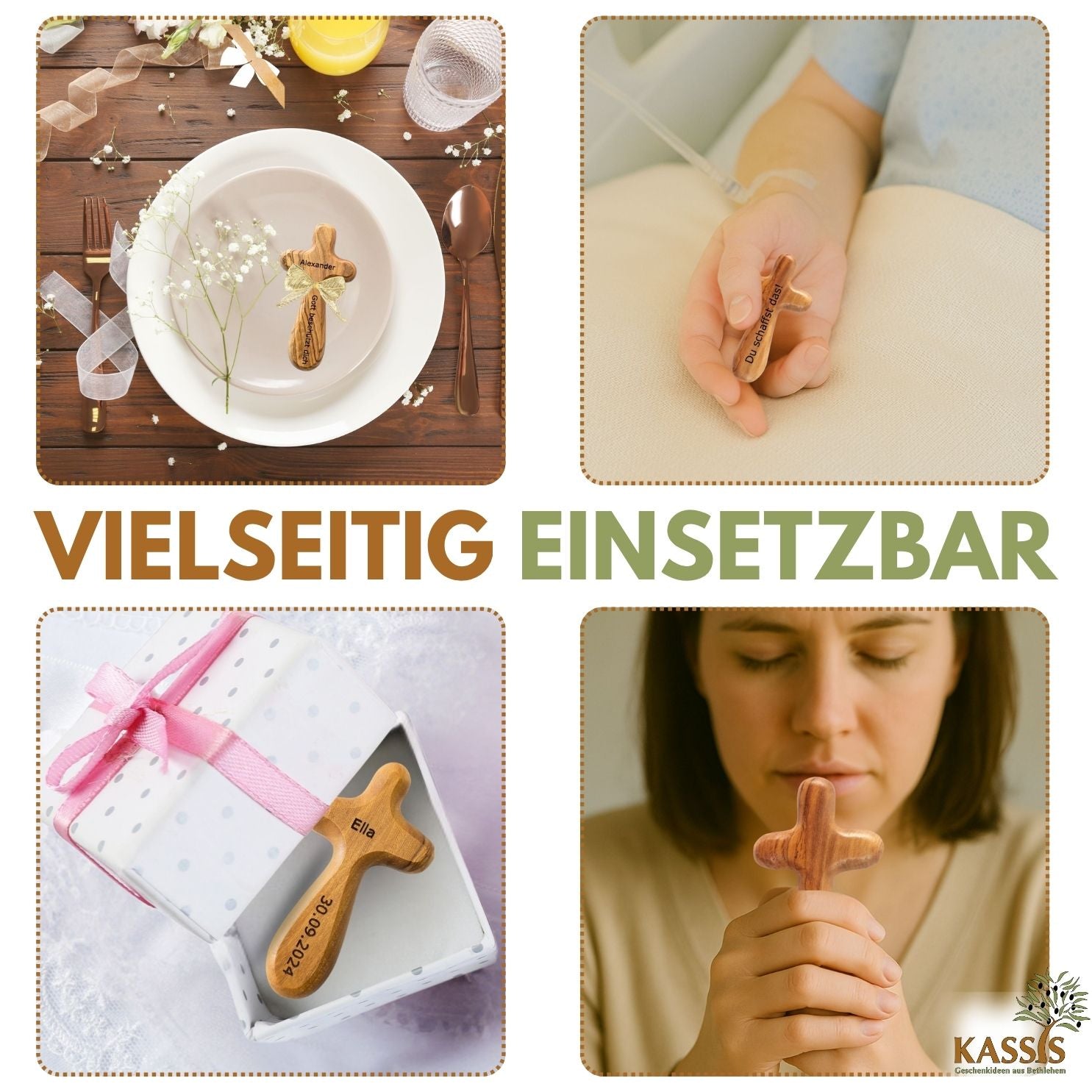 Olive Wood Cross Palm Stone | Small Hand Cross as a Good Luck Charm & Gift for a Baptism, First Communion, or as a Token of Comfort