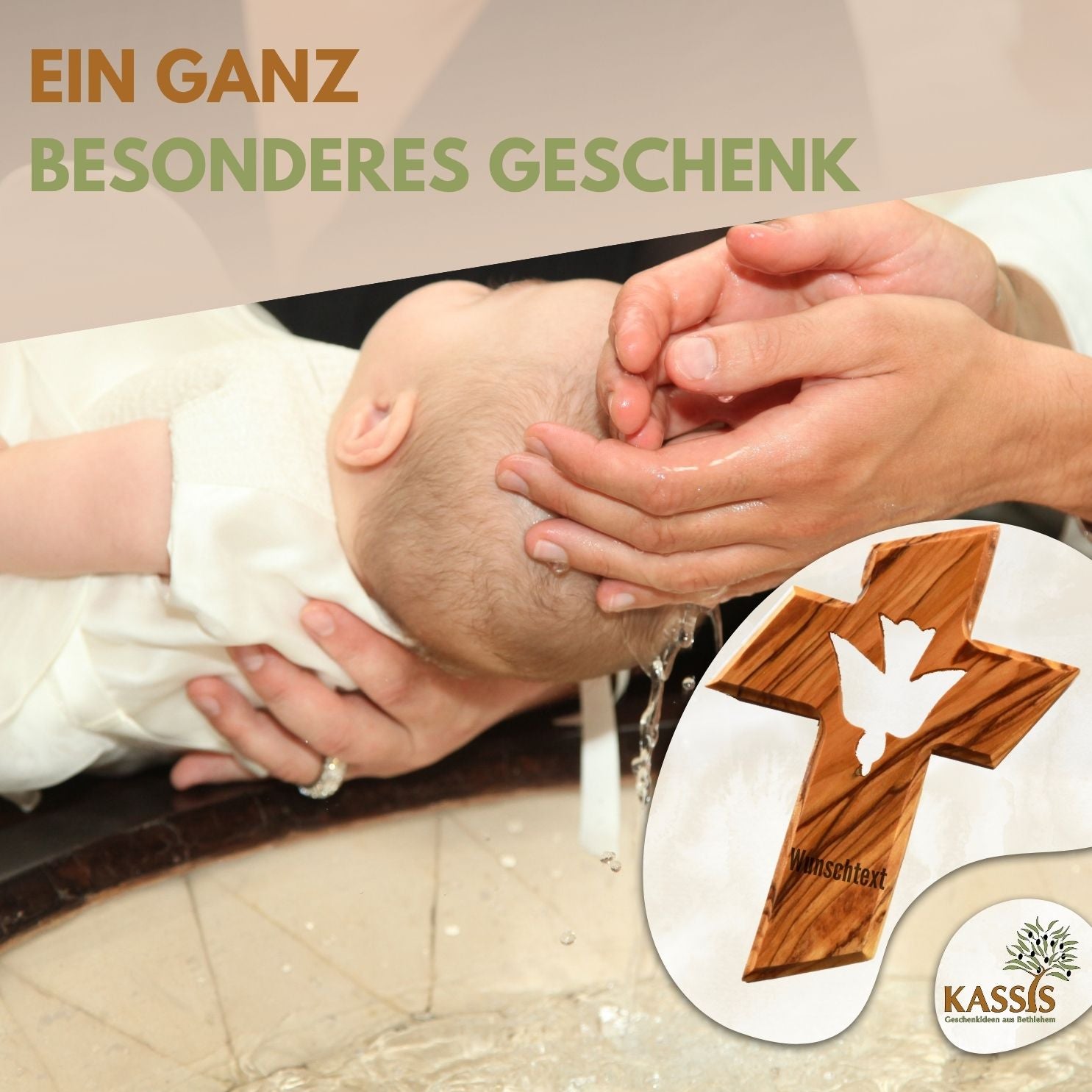 Olive Wood Cross with the Holy Spirit (13 cm) | Wall Cross as a Gift for Baptism, First Communion, and Confirmation