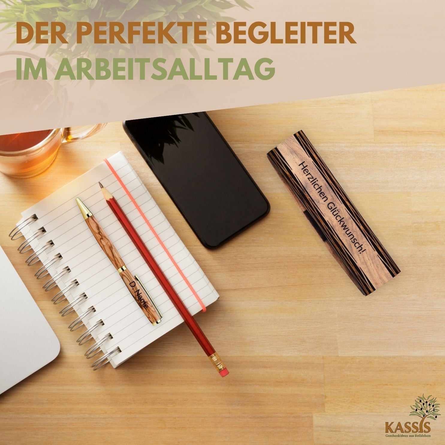 Olive Wood Ballpoint Pen in a Wooden Box | Elegant Writing Set as a Gift for the Office, Birthdays, and Graduation