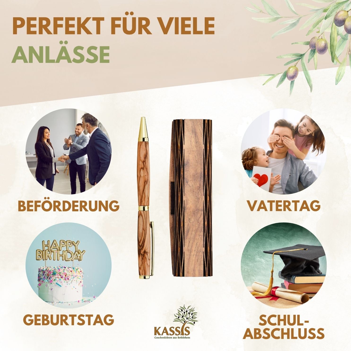Olive Wood Ballpoint Pen in a Wooden Box | Elegant Writing Set as a Gift for the Office, Birthdays, and Graduation